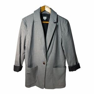 Houndstooth Blazer Blue Black 80s Single Button Mid Length M A New Day Plaid